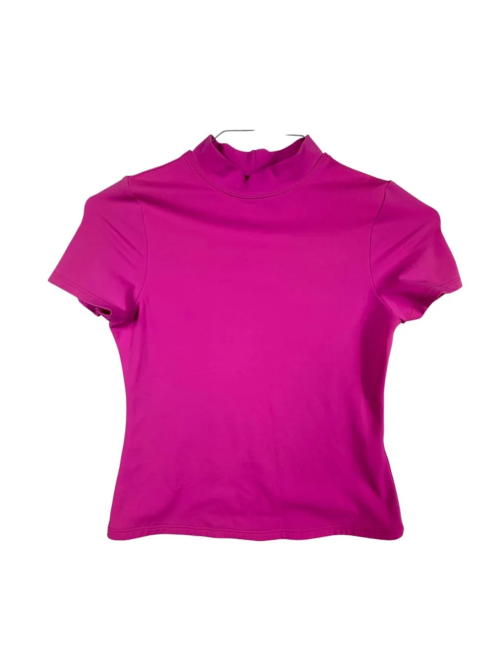 Lands' End Rash Guard Swim Shirt Hot Pink Short Sleeve Mock Neck Girls M 10-12